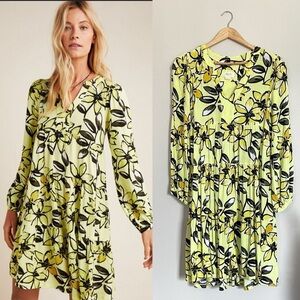Maeve for Anthropologie Amber Tiered Tunic Yellow Floral Dress